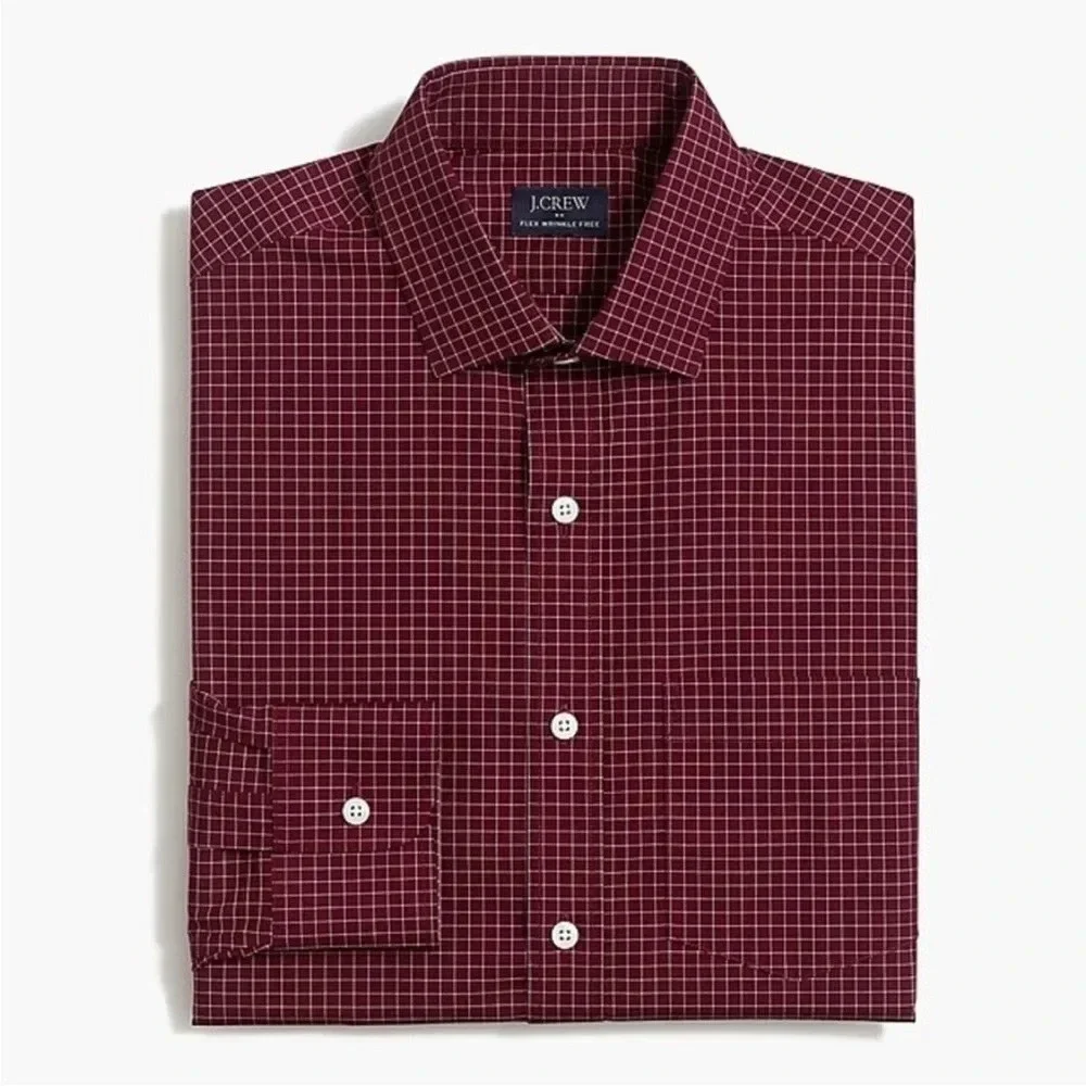 NWT J.CREW THOMPSON MAROON CHECKERED FLEX FIT BUTTON DOWN SHIRT